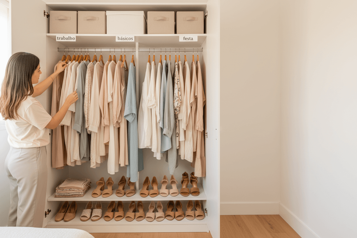 Como organizar guarda-roupa pequeno feminino